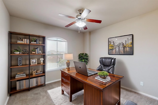 office featuring ceiling fan and carpet floors