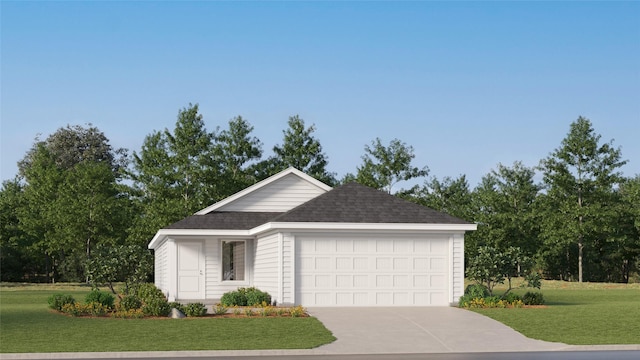 view of front of property with a front lawn and a garage