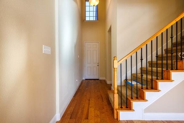 entrance foyer featuring a high ceiling and hardwood / wood-style floors