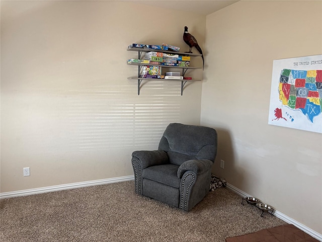 living area with carpet flooring