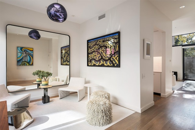 living area featuring dark hardwood / wood-style flooring