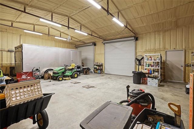 garage with metal wall