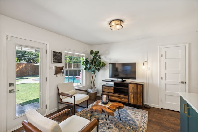 living room featuring dark hardwood / wood-style flooring