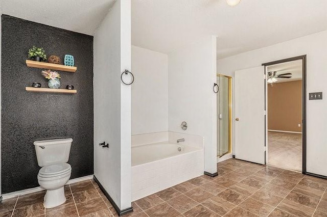 bathroom featuring toilet and plus walk in shower