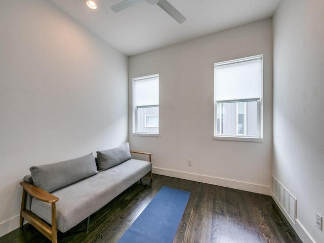 unfurnished room with ceiling fan and dark hardwood / wood-style floors