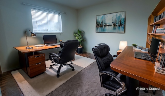 office area with dark hardwood / wood-style flooring