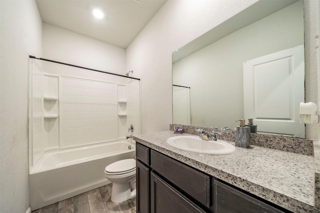 full bathroom with toilet, shower / tub combination, and vanity