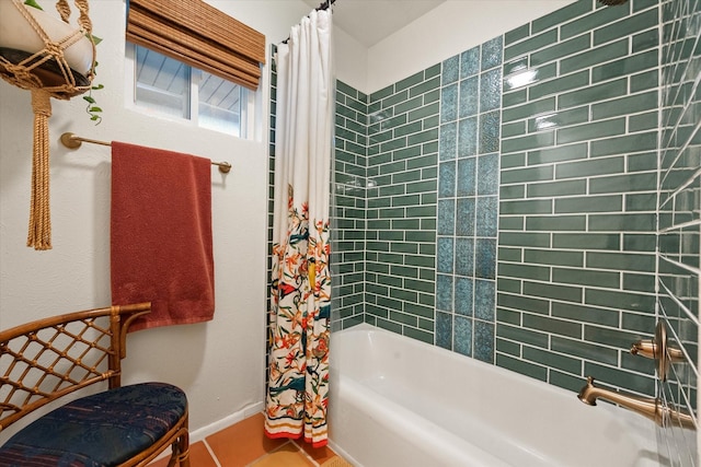 bathroom with shower / bathtub combination with curtain