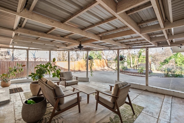 view of patio / terrace with an outdoor hangout area and ceiling fan