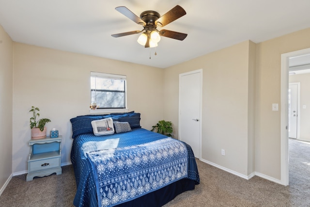 bedroom featuring carpet flooring and ceiling fan