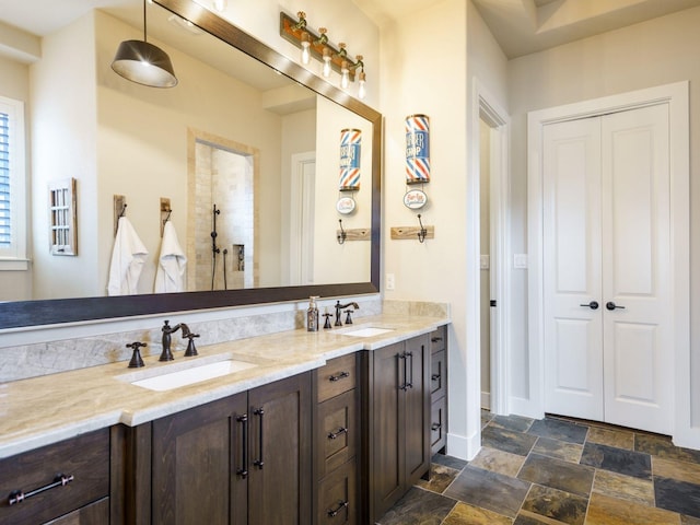 bathroom featuring vanity and walk in shower