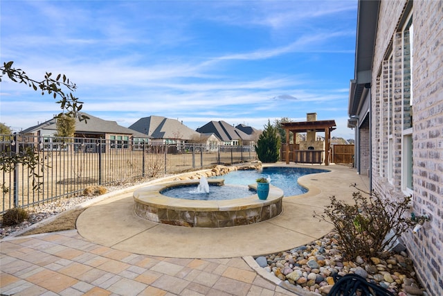 view of pool featuring pool water feature