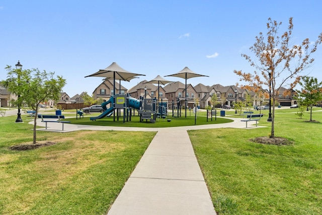 view of play area featuring a yard