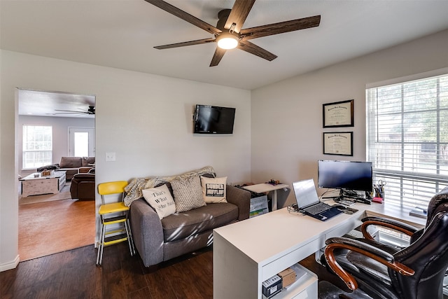 office with dark hardwood / wood-style floors