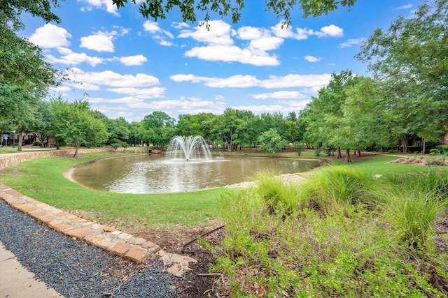 view of home's community with a yard and a water view