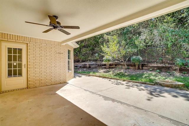 view of patio featuring ceiling fan