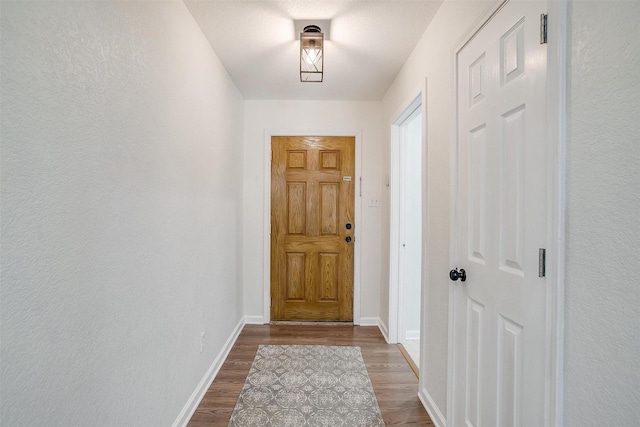 entryway with dark hardwood / wood-style flooring