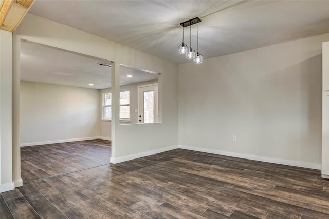 6809 Park Place Dr, Richland Hills, TX 76118 - unfurnished dining area with baseboards, dark wood-type flooring, recessed lighting, and visible vents