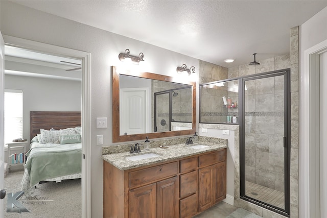 bathroom featuring vanity and walk in shower