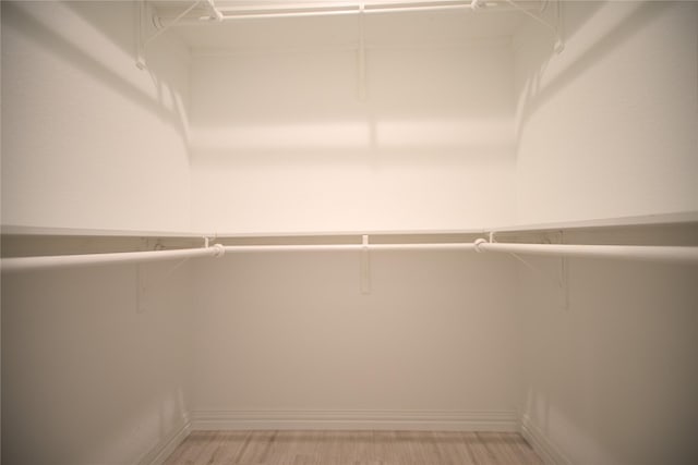 walk in closet with light hardwood / wood-style flooring