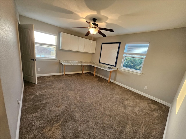 interior space with ceiling fan and a wealth of natural light