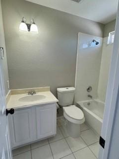 full bathroom with toilet, tile patterned flooring,  shower combination, and vanity