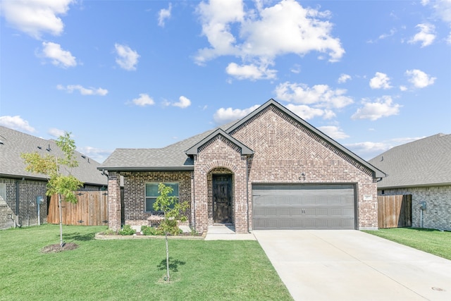 view of front of home with a garage and a front yard