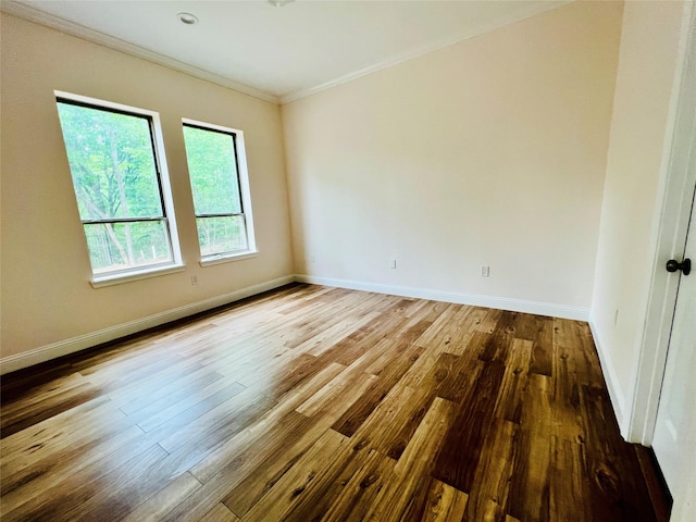 spare room featuring ornamental molding and hardwood / wood-style floors