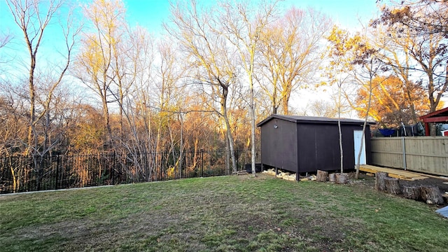 view of yard with a storage shed