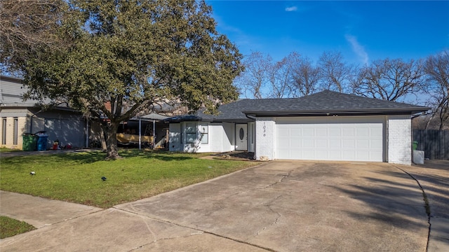 ranch-style house with a front lawn and a garage