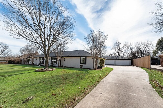 single story home with a front lawn