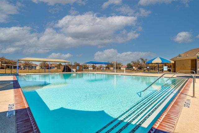 view of swimming pool with a patio area