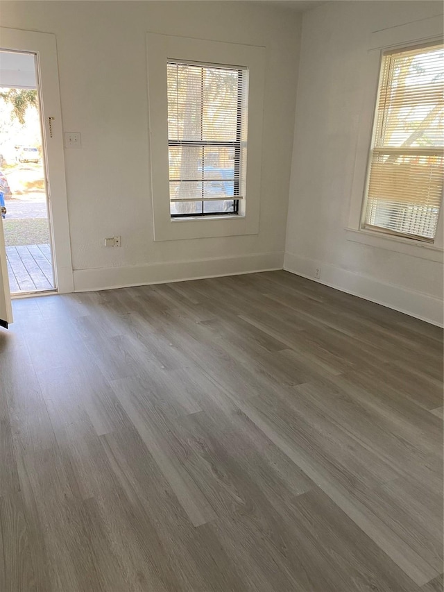 spare room with a wealth of natural light and hardwood / wood-style floors