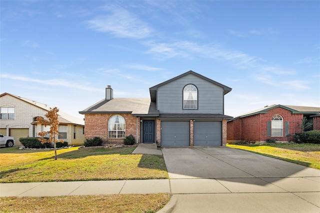 view of front of home featuring a garage and a front lawn