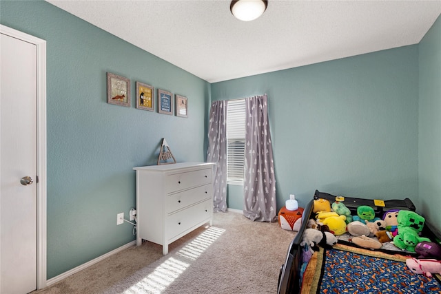 bedroom with light carpet