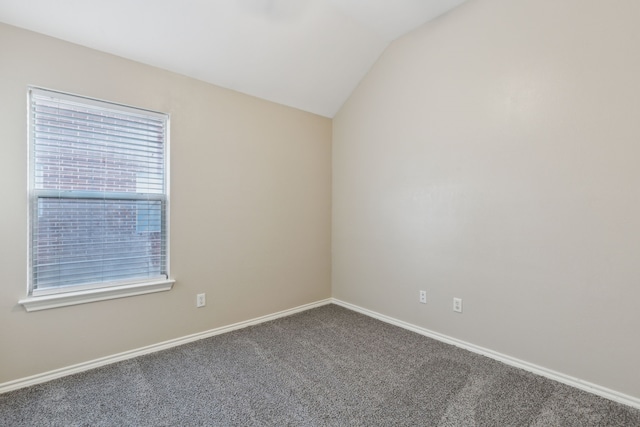 empty room with vaulted ceiling, a wealth of natural light, and carpet floors