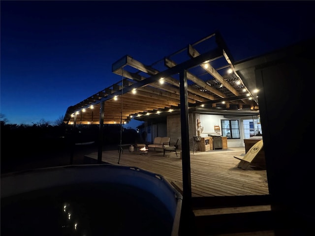 view of deck at twilight