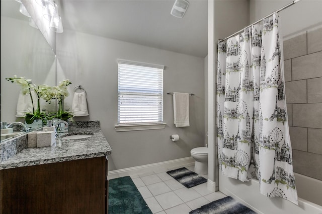 full bathroom with vanity, toilet, tile patterned floors, and shower / bath combo