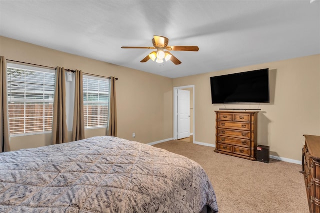 bedroom featuring carpet floors and ceiling fan