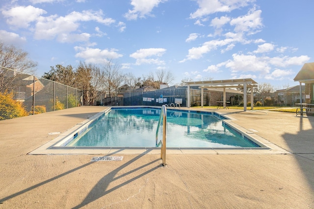 view of pool featuring a pergola and a patio