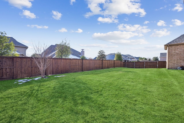 view of yard with a fenced backyard