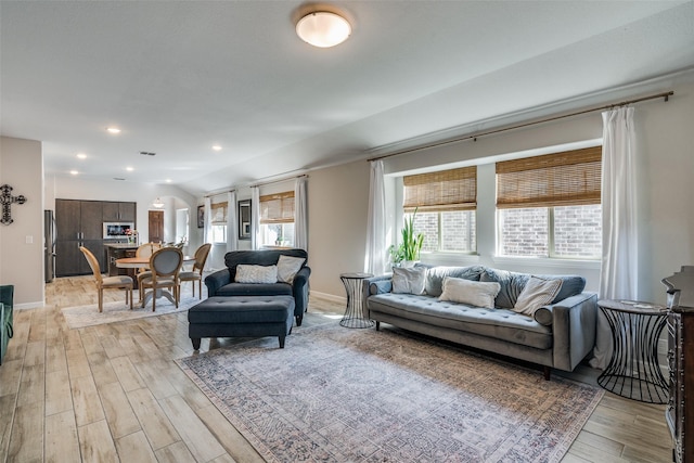 518 Whitney Ln, Lavon, TX 75166 - living area featuring baseboards, visible vents, wood finished floors, and vaulted ceiling