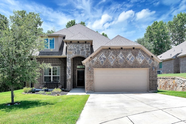 view of front of house featuring a garage and a front yard