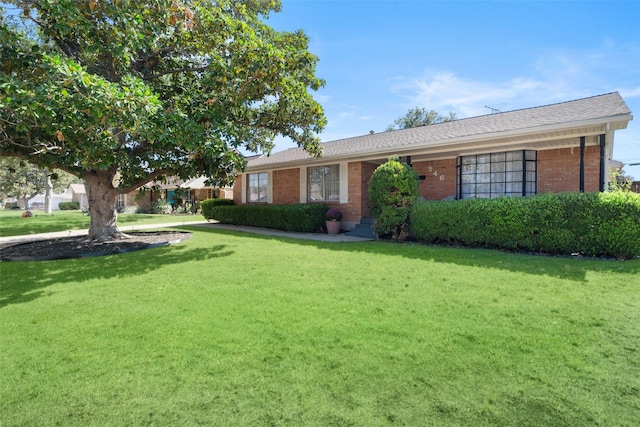 ranch-style home featuring a front lawn