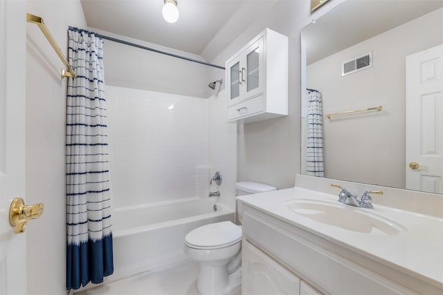 full bathroom featuring vanity, toilet, and shower / bath combo with shower curtain