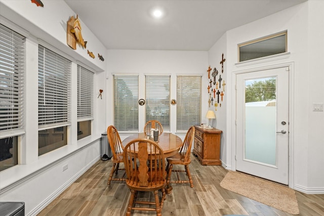 dining space featuring light hardwood / wood-style floors