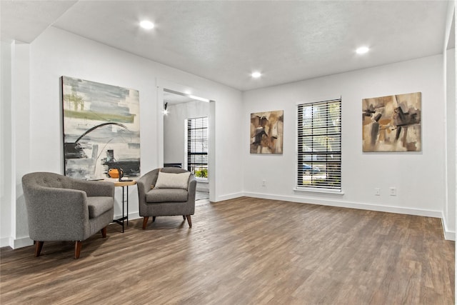 sitting room with hardwood / wood-style flooring