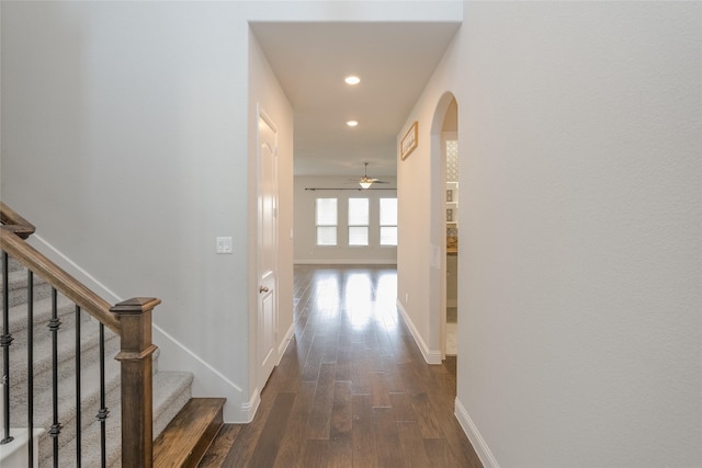 hall with dark hardwood / wood-style flooring