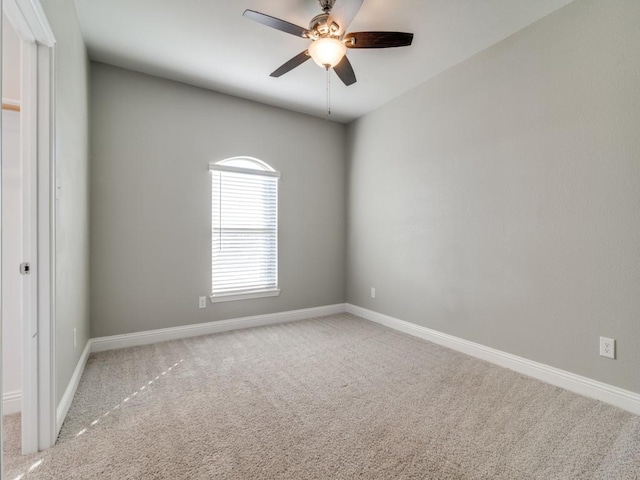 spare room with ceiling fan and carpet flooring