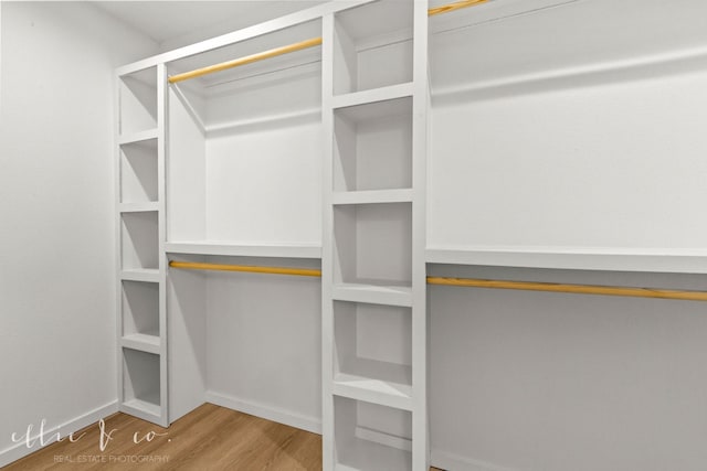 walk in closet with light wood-type flooring